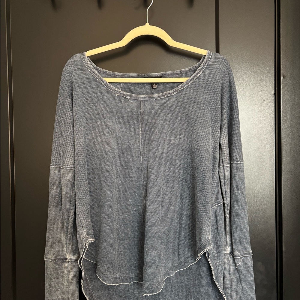 Lucky Brand Distressed Blue Long Sleeve Tee